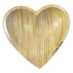 Handcrafted heart-shaped wooden prayer bowl with natural grain for home decoration