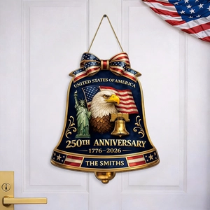 Dettaglio della targa a campana personalizzata per il 250° anniversario USA su porta