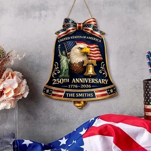 Campana in legno dettagliata per 250° anniversario USA con aquila e Statua della Libertà