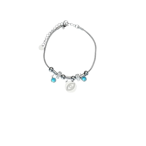 Evil eye bracelet with turquoise beads and sparkling crystals on a snake chain