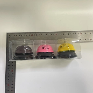 Three metal service call bells in individual boxes with size measurements