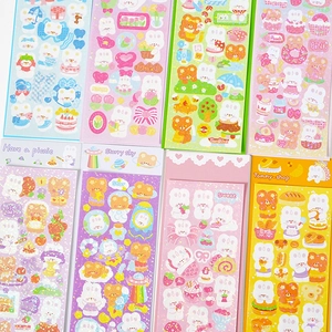 Detail view of 8-piece set cute cartoon bear laser stickers for DIY journaling