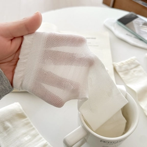 Breathable white silk socks with heart mesh pattern for spring and summer fashion
