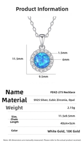 Detail specifications of S925 sterling silver round blue opal necklace with size details