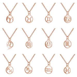 Set of twelve rose gold stainless steel zodiac necklaces with minimalist constellation pendants