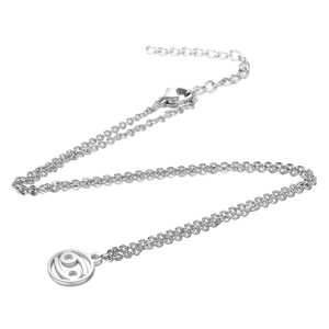 Detail of silver stainless steel necklace with Cancer zodiac sign cutout pendant and clasp