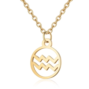 Collier pendentif circulaire zodiaque Verseau doré moderne avec finition ajourée