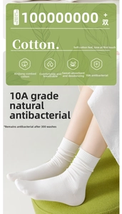 Detail of white cotton crew socks with 10A antibacterial rib knit and新疆combed cotton