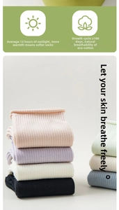 Detail of ribbed knit texture on multi-colored eco-cotton crew socks for women