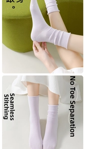 Detail of lavender cotton sock showing the seamless toe for extra comfort and smooth texture