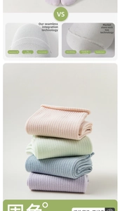 Detailed close-up of ribbed knit cotton socks in soft pastel colors with seamless toes