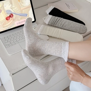Ballet style slouch socks for women with sweet lace trim in grey, black and white colors