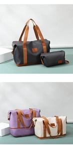 Close-up of the waterproof fabric and bottom shoe compartment of the large travel bag