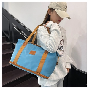 Sky blue large capacity travel bag with double layer expandable bottom for fitness