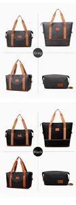 Dual-color waterproof travel bags in grey and black featuring reinforced leather handles