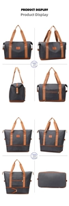Multi-angle view of large capacity travel bag with expandable bottom and reinforced handles