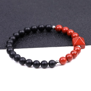Bracciale di perle da 6mm in occhio di tigre e ametista con piramide per uomo e donna