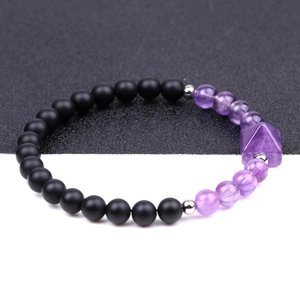 Bracciale con perline a piramide sfaccettata in occhio di tigre e ametista da 6 mm