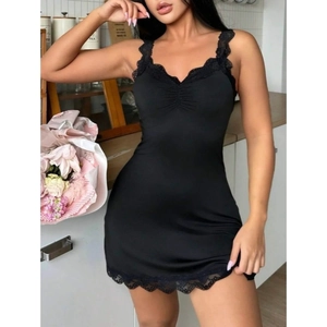 Nuisette Femme Sexy Dentelle Coupe Ajustée Buste Plissé Bretelles Spaghetti Col V Polyester Lingerie Bodycon
