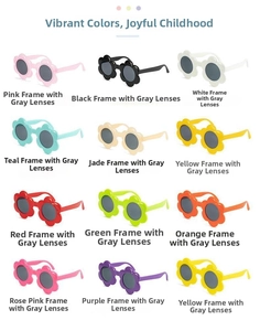 Vue détaillée de lunettes de soleil fleurs pour enfants en 12 couleurs vives assorties