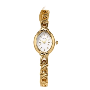 Montre quartz dorée élégante pour femme avec cadran ovale et bracelet chaîne évidé