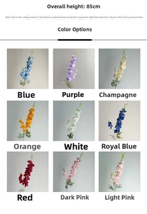 Nine-color collection of 85cm artificial delphinium flowers for home and wedding decor