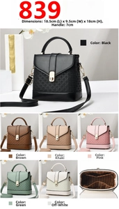 Detail view of woven leather bag showing dimensions 18.5x9.5x18cm and various colors