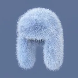 Faux Fur Trapper Hat For Women Thickened Warm Winter Plush Aviator Hat With Ear Flaps Windproof Skiing Outdoor
