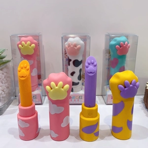 Cat paw retractable erasers in lipstick style cases, cute stationery set for students