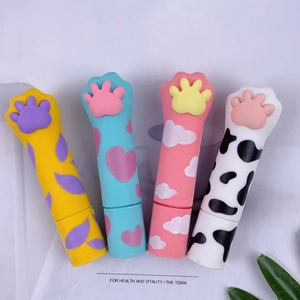 Cat paw lipstick-shaped erasers in cute assorted colors for clean and dust-free erasing