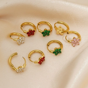 Boucles D Oreilles Créoles Fleur Acier Inoxydable Doré Zircone Étincelant Bijoux Femme