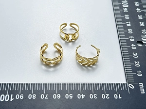 Detailed close-up of 18K gold-plated double-layer braided and chain open rings with scale