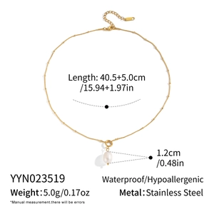 Detail showing freshwater pearl pendant necklace with adjustable chain and size markers