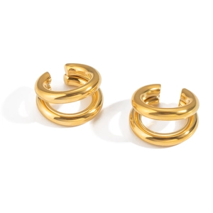 Minimalist double layer golden ear cuffs with polished stainless steel finish for women