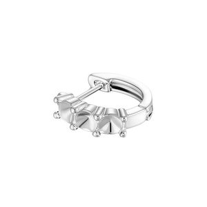 3mm silver huggie hoop earring with three empty prong settings for DIY gemstone mounting