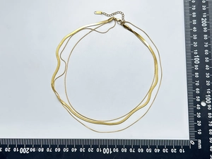 Detailed measurement of gold triple-layered herringbone snake chain necklace in stainless steel