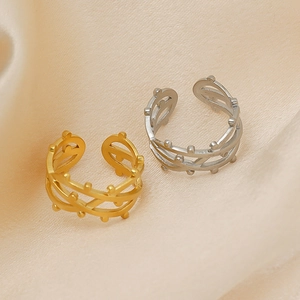 Adjustable titanium steel interlocking vine rings with bead details in gold and silver