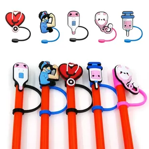 Medical themed silicone straw cover set with heart stethoscope and nurse designs