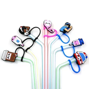Medical themed silicone straw cover set with stethoscope and ambulance cartoon shapes