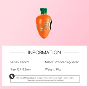 Detailed macro view of 925 sterling silver carrot charm for DIY jewelry bracelets
