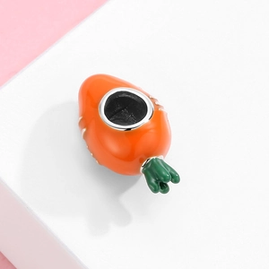 Cute S925 sterling silver carrot charm bead with orange enamel for DIY bracelet making