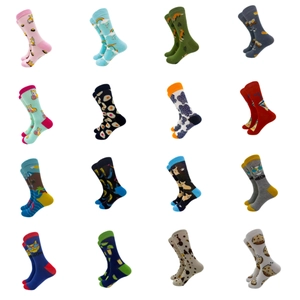 Colorful fruit and art pattern cotton crew socks set featuring 16 different fun designs