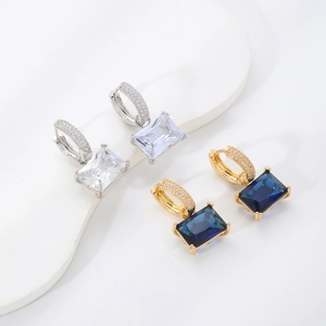 Elegant square zircon earrings in silver and gold finish featuring luxury micro-pave crystal
