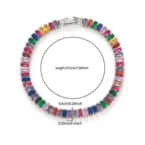 Rainbow cubic zirconia tennis bracelet in gunmetal finish featuring multi-color stones