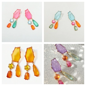 Boucles Oreilles Pendantes Géométriques Cristal Artificiel Coloré Et Tige En Argent Sterling 925 Bijoux Bohème