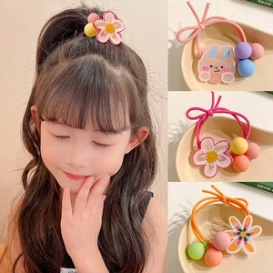 Set de gomas de pelo elásticas para niñas con flores de resina y conejitos adorables
