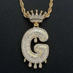 Hiphop ketting met gouden letter G hanger met kroon en zirkonia kristallen