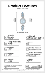 Vue détaillée de la montre à quartz argentée avec cadran en nacre et bracelet perlé