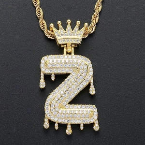 Hip hop style gold plated letter Z pendant with crown and white cubic zirconia stones