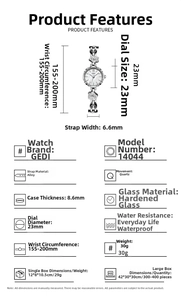 Spécifications de taille et paramètres pour la montre à chaîne camélia GEDI femme